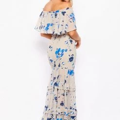 Bighit Fashion NEW ARRIVALS Taupe And Blue Floral Two Piece Crop Top And Maxi Skirt 8 Bighit Fashion NEW ARRIVALS Taupe And Blue Floral Two Piece Crop Top And Maxi Skirt