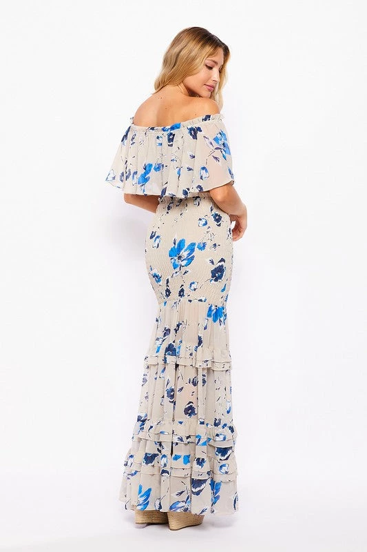 Bighit Fashion NEW ARRIVALS Taupe And Blue Floral Two Piece Crop Top And Maxi Skirt 4 Bighit Fashion NEW ARRIVALS Taupe And Blue Floral Two Piece Crop Top And Maxi Skirt