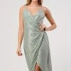 Minuet Sage Colored Sequin V Neck Elegant Dress