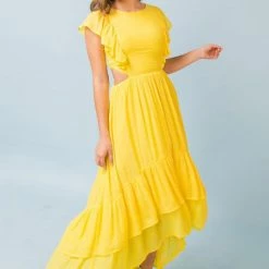 Jealous Tomato NEW ARRIVALS Yellow Side Cut Out Summer Hi Low Dress