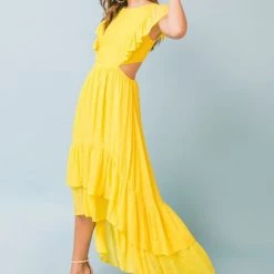 Jealous Tomato NEW ARRIVALS Yellow Side Cut Out Summer Hi Low Dress
