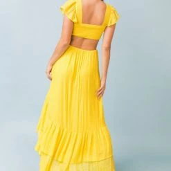 Jealous Tomato NEW ARRIVALS Yellow Side Cut Out Summer Hi Low Dress