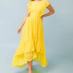 Jealous Tomato NEW ARRIVALS Yellow Side Cut Out Summer Hi Low Dress