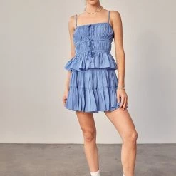 Mustard Seed Soft Denim Drawstring Ruched Cami Top NEW ARRIVALS