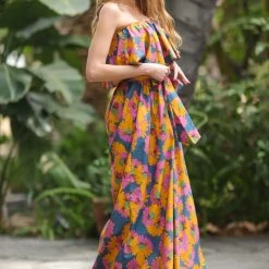 Aakkaa Mustard And Teal Blue Tube Ruffle Belted Jumpsuit NEW ARRIVALS