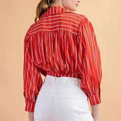 Glam NEW ARRIVALS Coral Striped Top