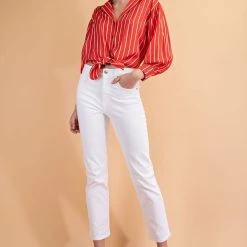 Glam NEW ARRIVALS Coral Striped Top
