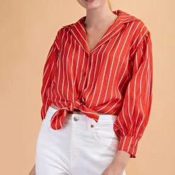 Glam NEW ARRIVALS Coral Striped Top