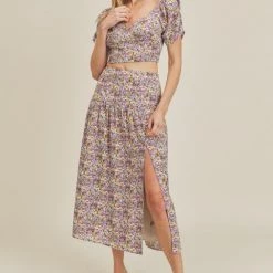 Lush Purple Grand Floral Midi Skirt