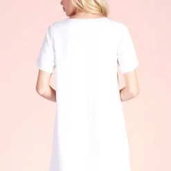 Tyche White Colored Washed Satin Crepe Short Sleeve Dress