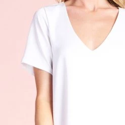 Tyche White Colored Washed Satin Crepe Short Sleeve Dress