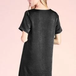 Tyche Black Washed Satin Crepe Short Sleeve Dress NEW ARRIVALS