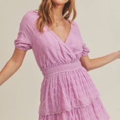 Lush Pink Lilac Tiered Ruffle Mini Dress