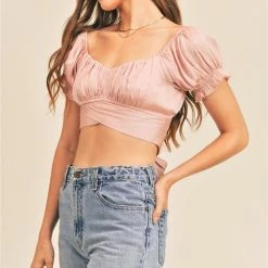 Reset By Jane Rose Colored Cropped Back Tie Detail Top