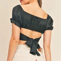 Reset By Jane Black Cropped Back Tie Top