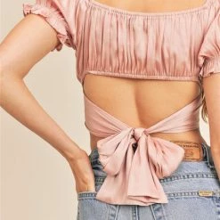 Reset By Jane Rose Colored Cropped Back Tie Detail Top