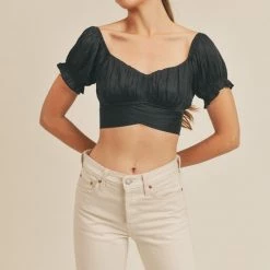 Reset By Jane Black Cropped Back Tie Top