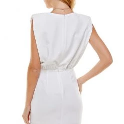 TCEC White Colored Shoulder Pad Detail Dress NEW ARRIVALS