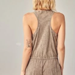 Mustard Seed Truffled Colored Front Button Up Sleeveless Romper NEW ARRIVALS