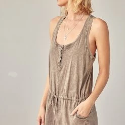 Mustard Seed Truffled Colored Front Button Up Sleeveless Romper NEW ARRIVALS