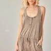 Mustard Seed Truffled Colored Front Button Up Sleeveless Romper NEW ARRIVALS