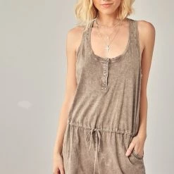 Mustard Seed Truffled Colored Front Button Up Sleeveless Romper NEW ARRIVALS