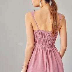 Mustard Seed Dark Lavender Drawstring Ruched Detail Romper NEW ARRIVALS