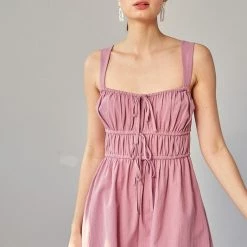 Mustard Seed Dark Lavender Drawstring Ruched Detail Romper NEW ARRIVALS