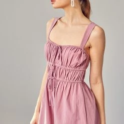 Mustard Seed Dark Lavender Drawstring Ruched Detail Romper NEW ARRIVALS