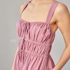 Mustard Seed Dark Lavender Drawstring Ruched Detail Romper NEW ARRIVALS