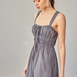 Mustard Seed Steel Green Drawstring Ruched Detail Romper