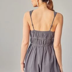 Mustard Seed Steel Green Drawstring Ruched Detail Romper