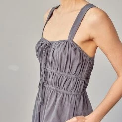 Mustard Seed Steel Green Drawstring Ruched Detail Romper