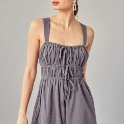 Mustard Seed Steel Green Drawstring Ruched Detail Romper