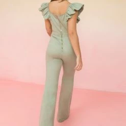 Jealous Tomato Sage Colored Flared Denim Jumpsuit NEW ARRIVALS