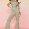 Jealous Tomato Sage Colored Flared Denim Jumpsuit NEW ARRIVALS