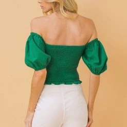 Flying Tomato Green Off Shoulder Puff Sleeve Top NEW ARRIVALS