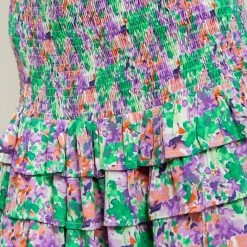 Fanco Purple And Floral Multi Design Smocked Mini Skirt NEW ARRIVALS