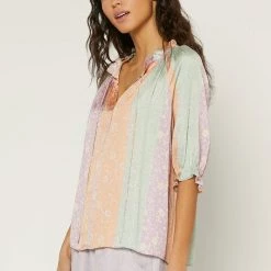 Current Air Pastel Color Block Split Neck Top NEW ARRIVALS