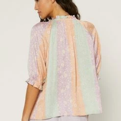 Current Air Pastel Color Block Split Neck Top NEW ARRIVALS