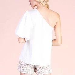 Tyche White Satin One Bubble Sleeve Top NEW ARRIVALS