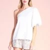 Tyche White Satin One Bubble Sleeve Top NEW ARRIVALS