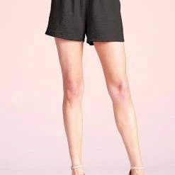 Tyche Black Satin Mini Ruffle Pocket Shorts