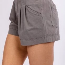 Very J Charcoal Pleated Double Button Shorts NEW ARRIVALS