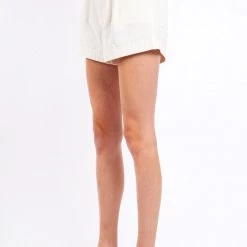 Very J White Pleated Double Button Shorts
