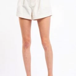 Very J White Pleated Double Button Shorts