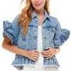 Ontwelth Short Sleeve Ruffle Denim Jacket NEW ARRIVALS
