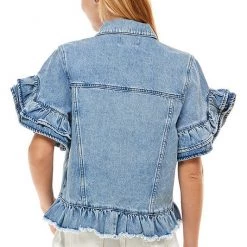 Ontwelth Short Sleeve Ruffle Denim Jacket NEW ARRIVALS