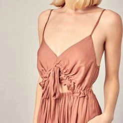 Mustard Seed Cinnamon Colored Drawstring Front Slit Maxi Dress NEW ARRIVALS