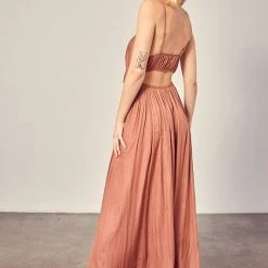 Mustard Seed Cinnamon Colored Drawstring Front Slit Maxi Dress NEW ARRIVALS